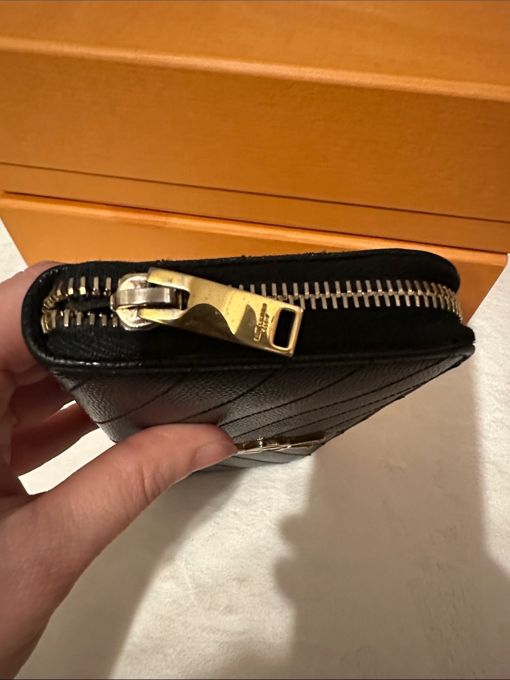 Saint Laurent Black Chevron Quilted Zip-Around Wallet with Gold YSL - Picture 3 of 13